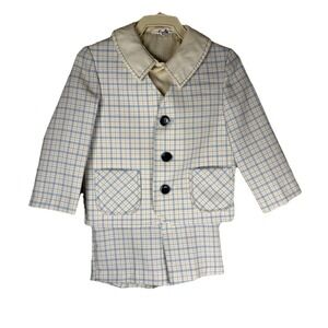 Vintage 1960's Good Lad Baby Boy Girl Blue White Seersucker Suit 3pc Shorts